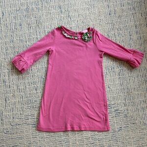 Lilly Pulitzer Pink Girls Dress with Green Floral Neck Trim